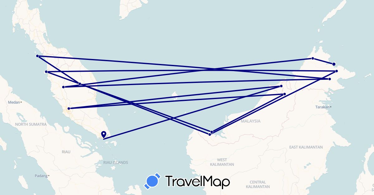 TravelMap itinerary: driving in Brunei, Malaysia, Singapore (Asia)